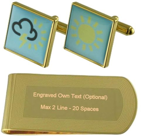 Select Gifts Wetter Symbole Prognose Gold-Manschettenknöpfe Geldscheinklammer Gravur Geschenkset