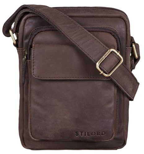 STILORD Jannis Leder Umhängetasche Männer klein Vintage Messenger Bag Herren-Tasche Tablettasche für 9.7 Zoll iPad Schultertasche aus echtem Leder Farbe:matt - Dunkelbraun