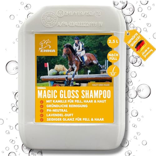 Pferdeshampoo Mane n Tail Shampoo für Hunde Pferde Katzen Tiere 2,5L mit Kamille PH-Neutral I Hundeshampoo sensitiv gegen Juckreiz und Geruch Pflegeshampoo Kämmbarkeit Fellpflege I Pflegt Haut Fell