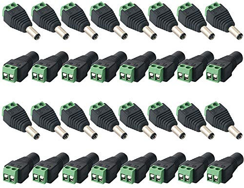 FULARR® 32Pcs Professionale 5.5 X 2.1mm DC Vite Terminale Spina Connettore, 12V DC Alimentazione Jack Connettore Adattatore, 16 Paia 2 Pin Maschio Spina & Femmina Presa Set per CCTV Telecamera LED