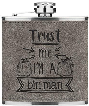 Trust Me I'M A Bin Homme 6oz Cuir PU Hip Flasque Gris Luxe
