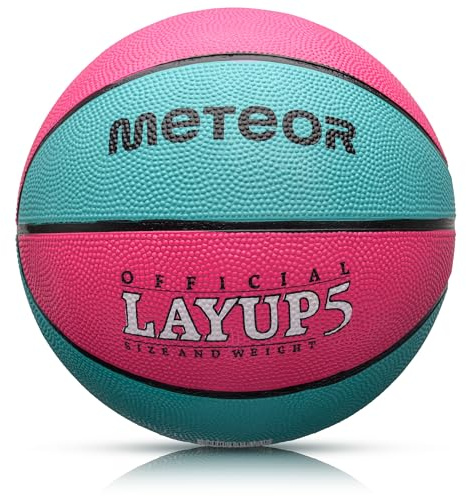 meteor® Layup Mini basketboll för barn, storlek #5, perfekt anpassad till ungdomar, barnhänder från 4–8 år, perfekt basket för träning av mjuk basket (storlek 5 (barn), rosa och blå)