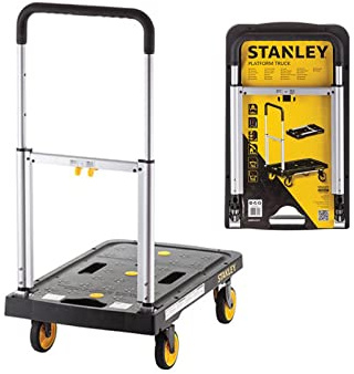 Stanley Klappbarer Plattformwagen PC517 - Max. 120KG - Aluminium - 68 x 41 x 92 cm - Anti-Rutsch-Plattform - Schwarz/Gelb