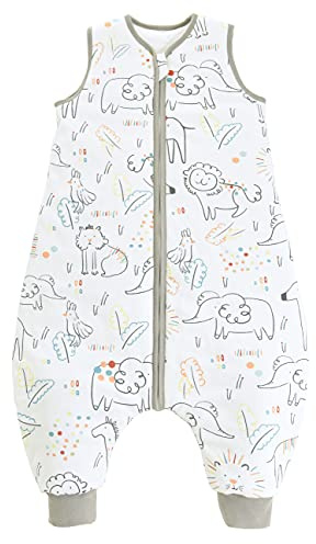 Chilsuessy babysovsäck med fötter, 2.5 TOG, året runt-sovsäck för baby, sovsäckar utan ärmar, med ben, för spädbarn/barn, Happy Zoo, 90 cm/babylängd 100–110 cm