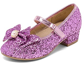 DREAM PAIRS Scarpe da Principessa per Bambine con Paillettes e Fiocco Glitterato, Mary Jane con Tacco Alto per Compleanni Feste e Matrimoni,Size 35,Viola,KFL218