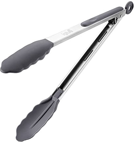 Igluu Meal Prep Pinze da cucina con punte in silicone, 30,5 cm grigio silicone pinze, manico in acciaio inox con sistema di lucchetto, facile presa, per barbecue, insalata, pasta, campeggio