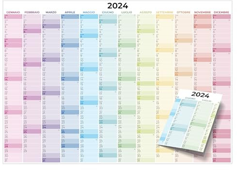 Jahresplaner 2024 - Format A2 (60 x 42 cm) 12 Monate | Wand- und Wandkalender (Grafiken Rainbow)