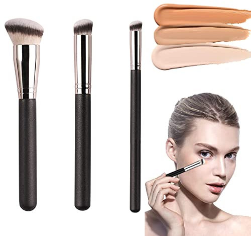 Pennello per Fondotinta, 3PCS Pennelli Make Up Contouring Professionali, Pennello per Correttore con Morbida Fibra Sintetica per Applicare Fondotinta Liquido, Lucidare, Sfumare il Trucco Sul Viso