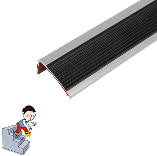 Treppenkantenprofil Selbstklebend 50x25mm, 100cm PVC Treppenkantenprofil, Selbstklebend Winkelprofil Anti-Rutsch Treppenkante (Black)