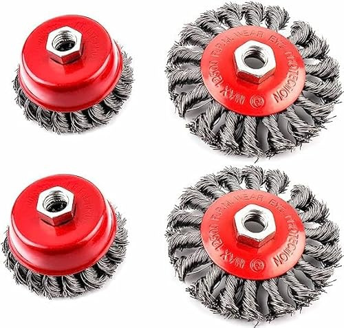 Holdfiturn 4 Pcs 115mm Angle Grinder Wire Brush Twist Knot Semi Flat Wire