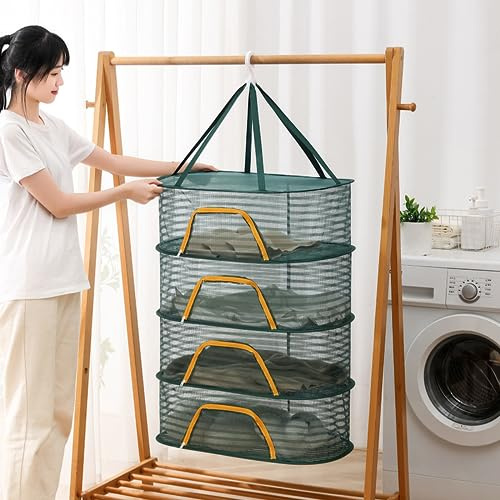 Wayxmax Trockennetz Mesh Kräutertrockner Trockennetz Für KräUter,2/4-Lagiges HäNgendes Trockennetz Mit Reißverschluss,Für Kräuter, Pflanze, Fleisch, Zwiebeln, Fisch, Gemüse (4-lagiges grün)