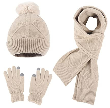 rtdgcv Sciarpa lavorata a maglia da donna, in lana invernale, alla moda, calda, set da 3 pezzi, beige., Taglia unica