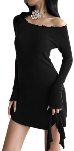 KBRPEY Mini Robe Femme Chic et Elegant Manche Longue Robe de Soirée Courte Patchwork Robes Casual Hiver Taille Haute Mini-Robes Pull pour Fête Loisirs Robe Cocktail Clubbing
