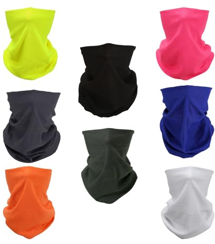 SMEHCF 8 Mehrzweck Bandanas für Damen Herren Stirnband Sturmhaube Haar Kopftuch Gesicht Halbmaske Halsmanschetten atmungsaktiv waschbar Schwarz Grau Blau Grün Weiß Neongelb Rosa Orange