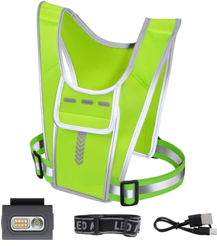 SWAREY Gilet de Sport Réfléchissant Haute Visibilité avec Lumière Stroboscopique Matériau SBR Sécurité Nuit Course Vélo Bords et Motifs Réfléchissants Accrocheurs Taille Unique