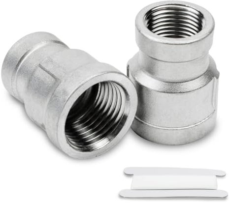 Bwintech 2 Pcs 1/2 Female to 3/4 Female BSP Thread Stainless Steel 304 Hex Bushing Reducing Connector for Pipe Connecting Conversion