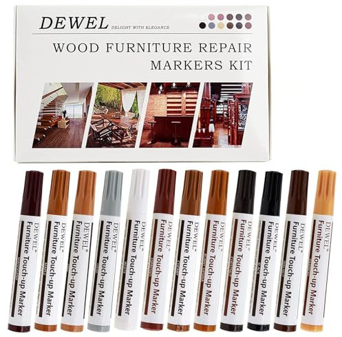 DEWEL Laminat Reparaturset, 12 Farben Möbelkorrektur Stift Parkett Reparaturset für Flecken, Kratzer