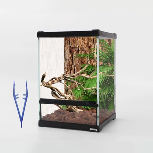 waazoorep Mini-Reptilien-Glas-Terrarium, 20,3 x 20,3 x 25,4 cm, Vollansicht mit Öffnung vorne, Amphibien, Gehege, Lebensraum für Leopard, Gecko, Vogelspinne, junge Eidechse, Einsiedler, Krabbe,