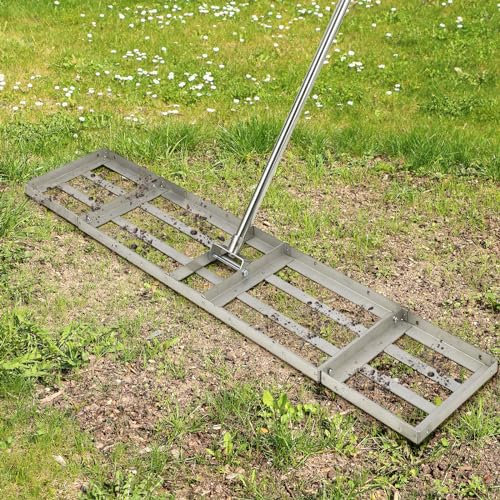 Râteau de nivellement de pelouse en Acier Inoxydable avec Plaque de Sol de 121,9 x 25,4 cm, Outil de Niveau de pelouse Robuste pour Cour, Jardin, Terrain de Golf, facilité Le Niveau du Sol, du Sable,