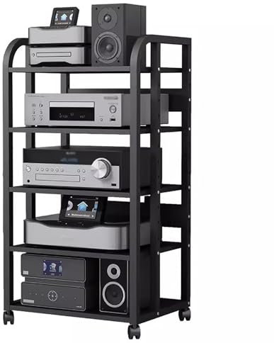 JYHHCYS Audio Rack HiFi Regal Heimstereo-Racksystem Mit Höhenverstellbarem Regal Und Rädern, Schwerlast-Audio/Video-Komponentenschrank Für Verstärker/Player/TV-Zubehör (Color : 5 Tier-no Drawer)