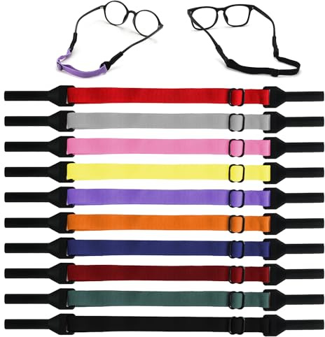 SYEYCW 10 Stück Verstellbarer Brillenband Sport, Bunte Elastische Brillenbänder, Anti Rutsch Kein Schwanz Halteriemen, Sportbrillenband, für Männer Frauen Kinder für Lesebrille Sonnenbrillenband