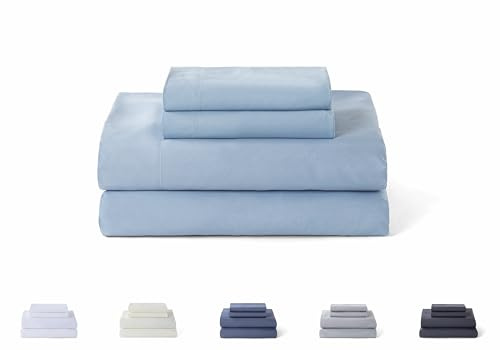 Todocama – Juego de Sábanas de 4 Piezas - 5003 - Sábana Bajera Ajustable - Encimera - Dos Fundas de Almohada de 50x80cm. (Cama 90x190/200 cm, Azul Claro)