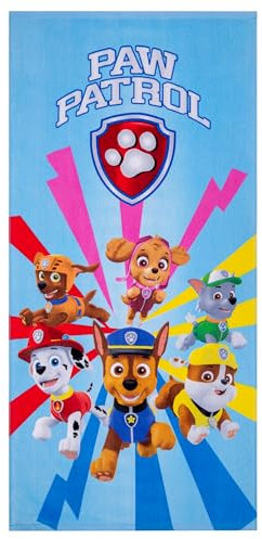 SUN CITY PAW Patrol, asciugamano da bagno per bambini, 70 x 140 cm, 100% cotone, morbido, assorbente, con Chase, Skye, Marshall, Everest, (blu)
