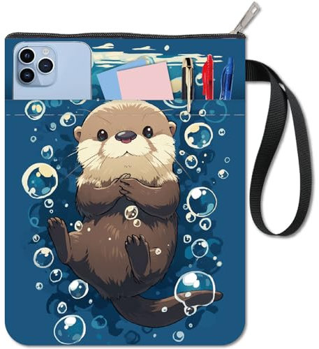 CRASPIRE Otter Buchhülle Meerestier Buchschutz Blaue Buchumschläge Für Taschenbücher Waschbarer Buchumschlag Aus Stoff Mit Reißverschluss Und Zusätzlicher Hüllentasche Für Buchliebhaber Geschenke
