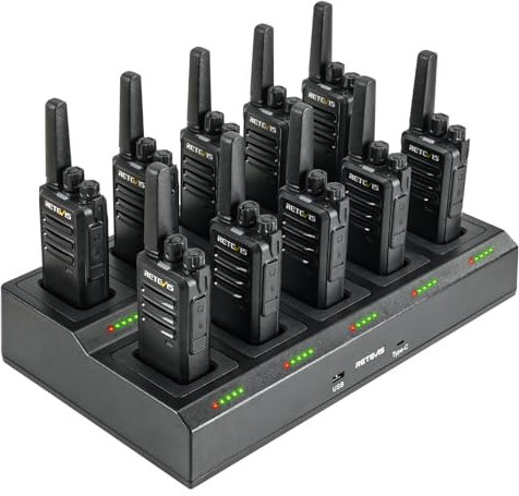 Retevis RT668 Funkgeräte, PMR446 Funkgeräte Set mit 10-in-1 Ladegerät, USB, Typ-C, Effizientes Laden, Abnehmbare Steckplätze, Robust Walkie Talkie Erwachsene für Unternehmen, Geschäft(10STK, Schwarz)