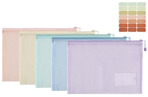 Havnidy 5 Stück Dokumententasche mit Reißverschluss,A3 Wasserdichte Document Case, Reißverschlusstasche,Zip File Bag, Zipper Pockets für Datei,Papier, Quittungen, Kosmetika, 5 Farben
