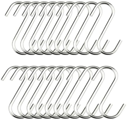 S Haken Edelstahl S-Haken zum Einhängen, 20 Stück Metallhaken S-förmige Küchenhaken, 4mm Dicke Hängehaken für Aufhängen Küchengeräte Utensilien Handtücher Kleidung Pflanzen Gartengeräte (9cm)