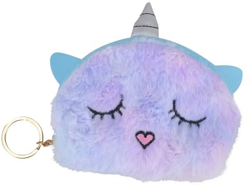 LIFKOME 3stücke Einhorn Geldbörse Damen Plüsch Münzbeutel Für Mädchen Süßes Cartoon Portemonnaie Blau Zufällige Blush-Farbe Für Münzen Schlüssel Und Kosmetik Praktisch Für