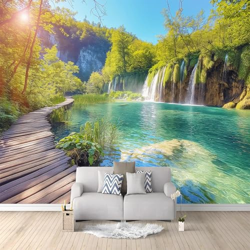 Fototapete Vlies Tapete Natürliche Landschaft Plitvicer Seen Kroatien Wasserfall 400x280 cm 3D Wandbild Wandtapete Moderne Wohnzimmer Mural Schlafzimmer Kinderzimmer TV Hintergrund Wand Motivtapeten
