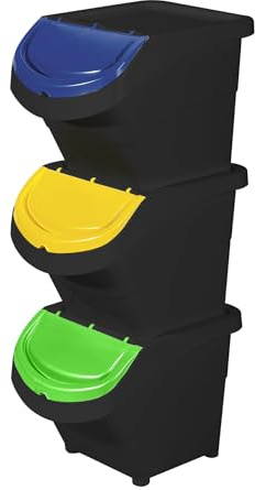 GIO'STYLE Juego de 3 cubos de basura Eco Solution | 3 x 26 l | aptos para recogida selectiva | Componible y modular