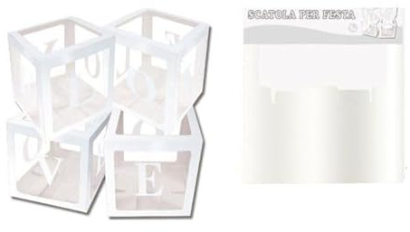 Chianese Scatola per Palloncini LOVE Argento 30x30 cm 1Pz | Elegante Love Box con Lettere Adesive per Decorazioni San Valentino, Compleanno, Anniversario e Feste Speciali