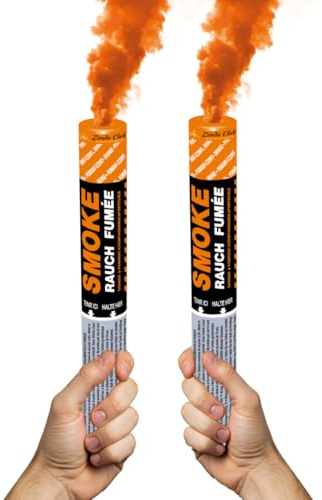 Lot de 2 Fumigènes à Main ± 120 Secondes Orange – Déclenchement à Mèche – Fumigènes Colorés à Tenir en Main – Catégorie F1 – ZENDA CLUB®