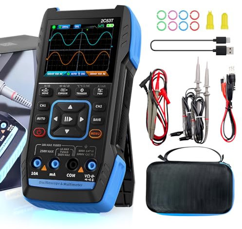 Handheld Oscilloscope 3in1 Upgrade 2C53T Digital Oscilloscope/Multimeter/DDS Generator with Double Channel, 250MS/s Sampling Rate, 50MHz Bandwidth, 19999 Counts, Voltage, Current, Capacitor, Resistor
