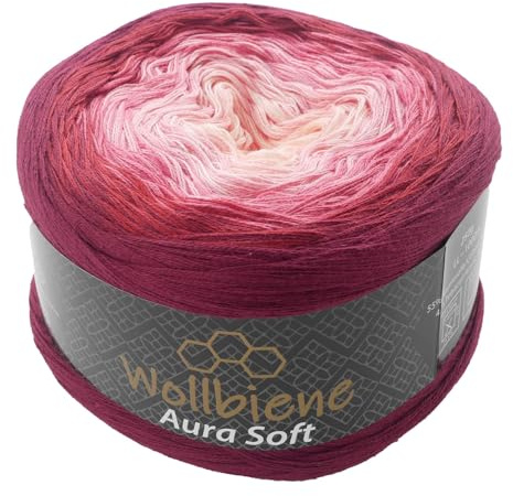 Wollbiene Aura Soft Farbverlaufsgarn 250g - 1000m - 4 Fädig gefacht Bobbel Strickwolle Häkeln Bobbel Wolle Farbverlauf, Strickwolle Mehrfarbig (704 dunkelrot rot)