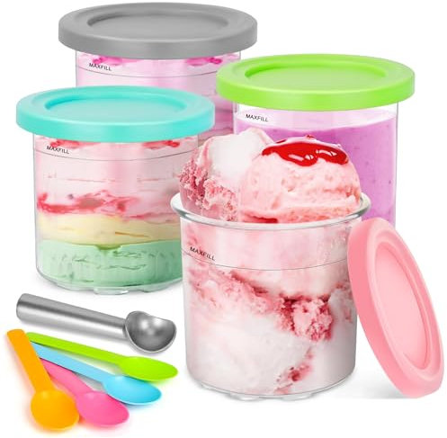 Pack of 4 Recipientes de Helado para Ninja Creami, Contenedores de Helado con Tapas y 4 Bolas, Sin BPA Recipiente Casero Apto para Lavavajillas, para Ninja Creami Ice Cream Maker NC299, NC300, NC301