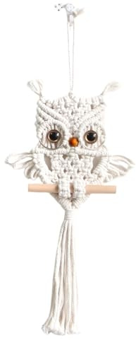 YKAFADE Makramee Eule Wandbehang,Handgewebter Eulenkunst Wanddekoration Wandbehang Dekor gewebt Wandteppich Böhmische Tapisserie Boho Deko Ornamente für Zuhause Schlafzimmer Wohnzimmer,Beige