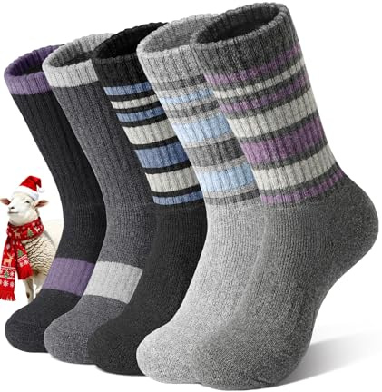SIMIYA Merino Socken Damen Warme Socken 5 Paar Wandersocken Wintersocken | Thermosocken Damen, Wollsocken, Wintersocken, Merino Atmungsaktiv, Outdoor Trekking