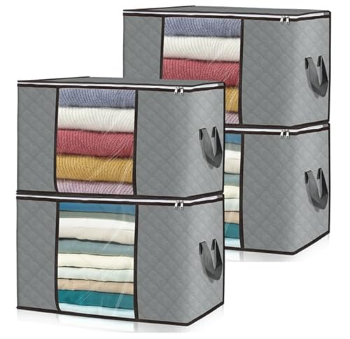3 Pack Soft Grey Extra Large Strong Clothes Storage Bags Foldable Storage Box Moving Bags with Carry Handles
