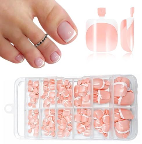 JOOTUEPO 120 Stück Nude Falsche Fußnägel Kit, 15 Größen Französisch Natürliche Künstlich Zehennägel zum Aufkleben,Scharfes Quadrat Fussnägel zum Kleben für Nail Art DIY