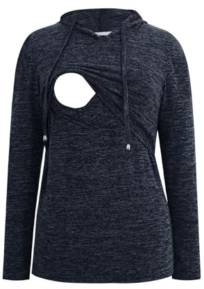 Smallshow Women's Nursing Tops Sweatshirt Long Sleeve Breastfeeding Shirt Hoodie,Denim Blue,M
