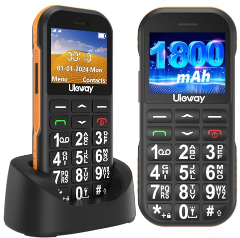 Téléphone Portable Senior Débloqué avec Grosses Touches, GSM Double SIM Telephone Portable Senior Basique pour Personnes Agées avec Batterie 1800mAh, Recharge USB C, Bouton SOS, Noir & orange