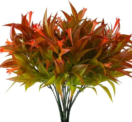 Minnhua 4pcs Flores Artificiales Exterior Jardinera 33cm Hojas de Helecho Artificial Arbusto Rojas Plantas de Plastico Decorativas Pequeñas para Interior Jarrones Hogar Porche Baño Boda Mesa Balcon