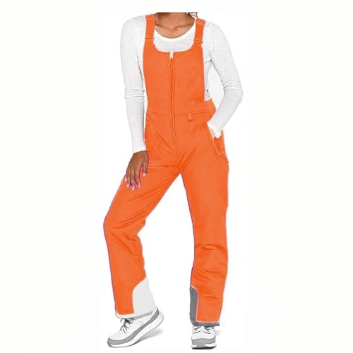 PAIDAXING Pantalon de ski imperméable pour homme et femme - Fermeture éclair thermique - Coupe-vent - Taille haute - Salopette de ski - Salopette de randonnée en plein air avec poches, 1-Orange, 5XL