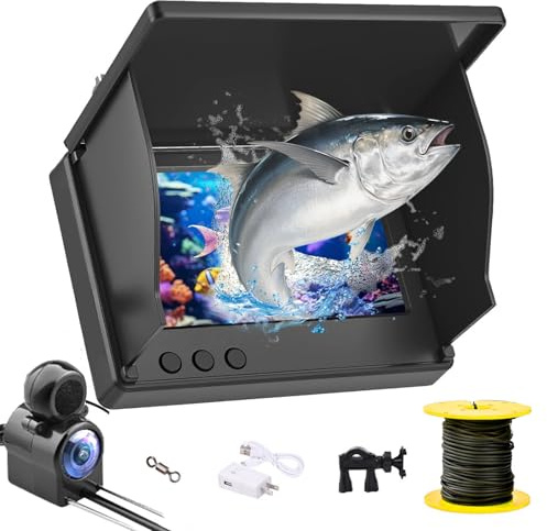 Sondeur de pêche, caméra sous-Marine avec Objectif HD à 220°, caméra sondeur certifiée IP67 avec écran IPS de 4,3 Pouces et câble de 30 m, sondeur Portable pour la pêche en mer et la pêche sur Glace