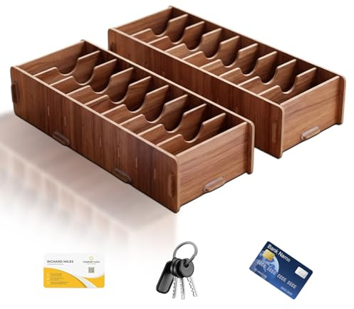 Aicharynic 2 unidades de fichas de madera, color madera, caja de índice grande con 10 compartimentos y 9 separadores extraíbles, para oficina, escuela y hogar, 28 x 11,5 x 6 cm