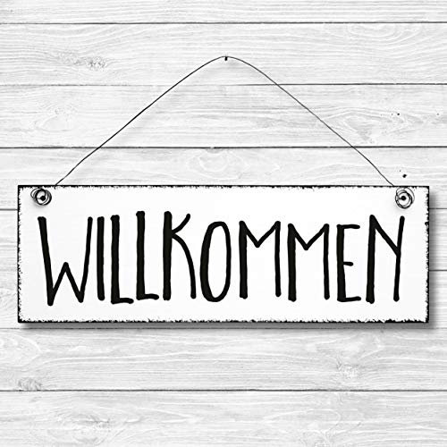 Willkommen - Dekoschild Türschild Wandschild aus Holz 10x30cm - Holzdeko Holzbild Deko Schild